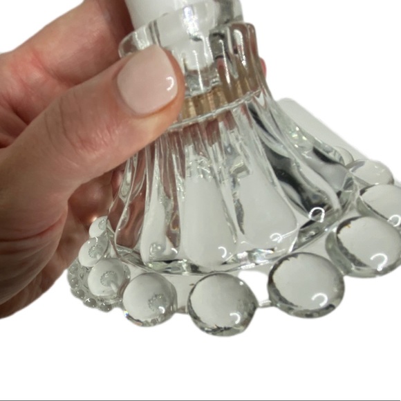 Set Of Vintage Clear Glass Round Ball Edge Home Decor Candlestick Holders - Picture 2 of 6